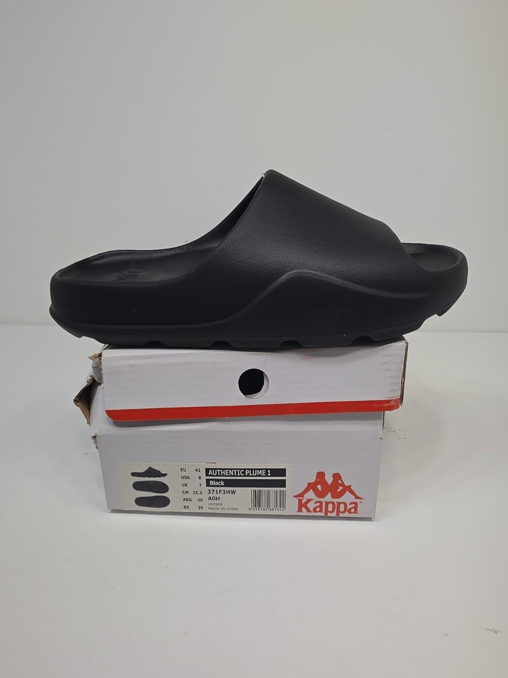 KAPPA Authentic Plume 1 Slides Mules Black Unisex US Size 8 Sandals NIB 371F3HW